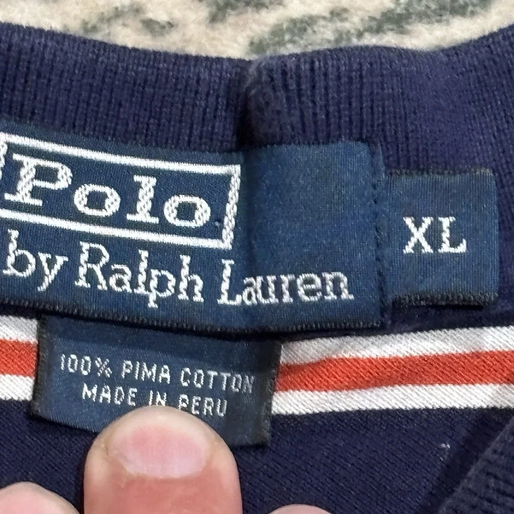 Ralph Lauren Plolo Shirt Mens XL Blue with Pink Stripe Short Sleeve Vintage